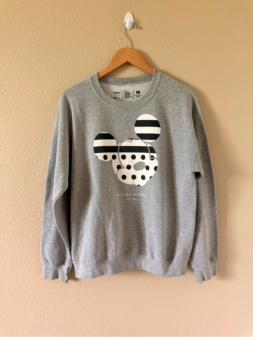 Disney Gray Crewneck Sweatshirt with Black & White Mickey Graphic